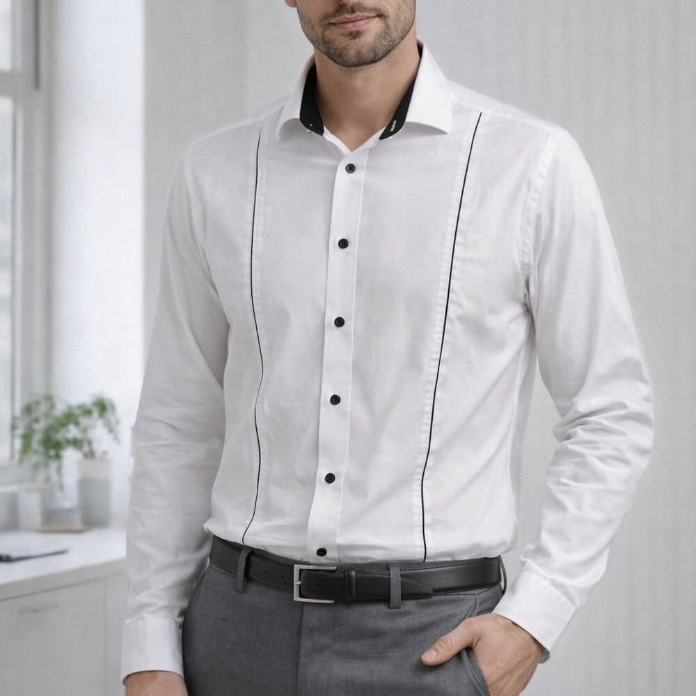 NEW White Long Sleeve Button-Up Shirt Tux Tuxedo Style Prom